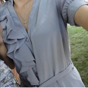 Tabitha Anthro Grey Ruffle Silk Tranquil Blouse 2